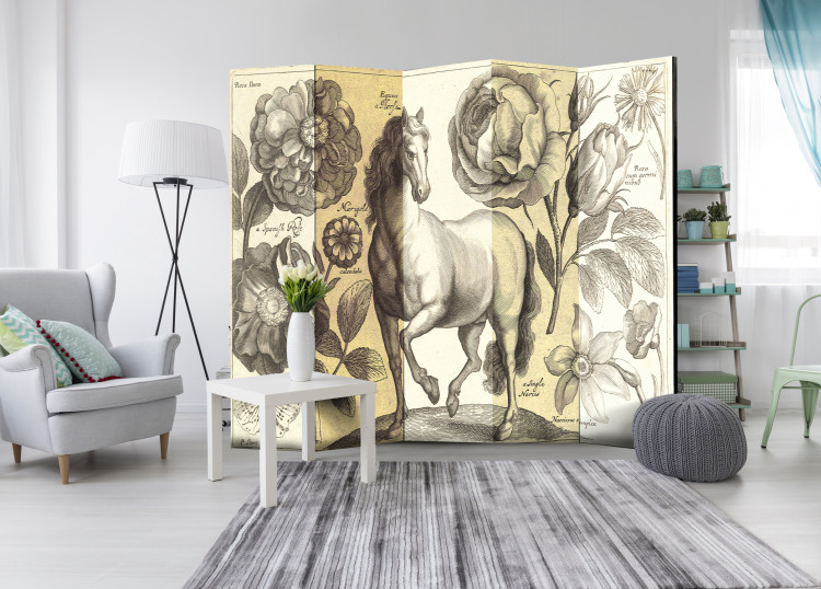 Room Divider Horse II - romantic animal and plants on a light background in retro motif 95697 additionalImage 4