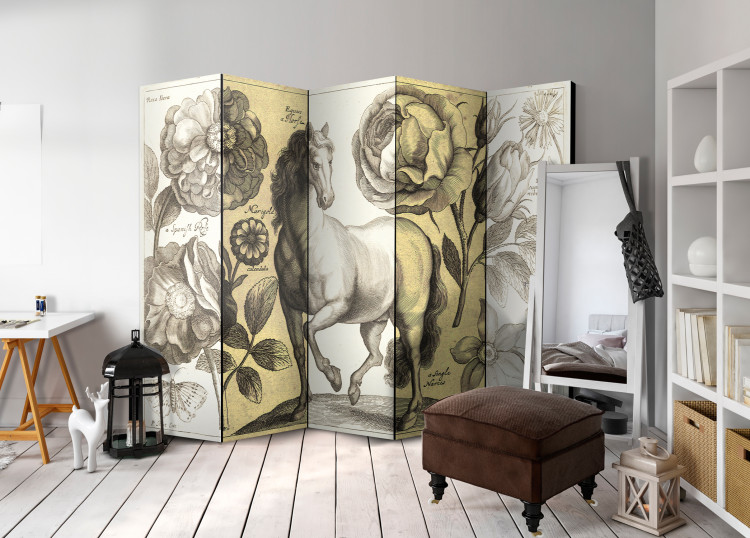 Room Divider Horse II - romantic animal and plants on a light background in retro motif 95697 additionalImage 2