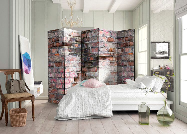 Room Divider Screen Old Wall II - architectural texture of retro orange brick 95997 additionalImage 4