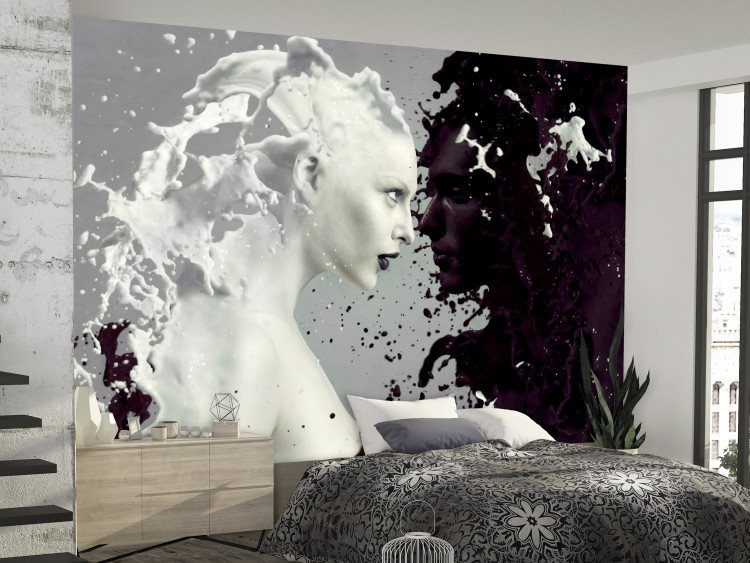 Wall Mural Black and white faces - abstract with female figures on a grey background 106608