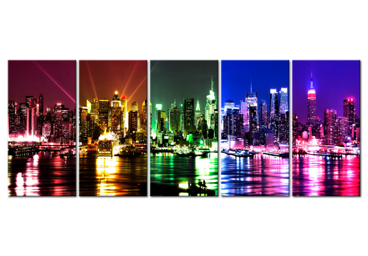 Canvas Print Rainbow New York (5-part) Narrow - Colorful City Architecture 107708