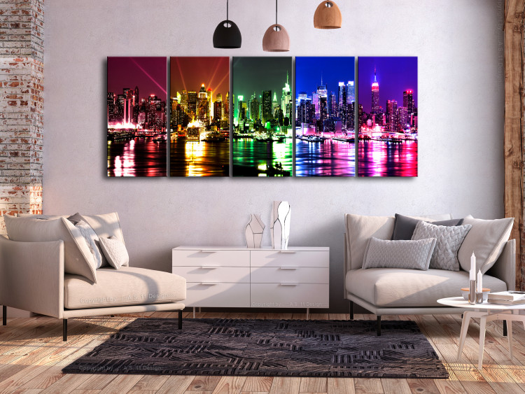 Canvas Print Rainbow New York (5-part) Narrow - Colorful City Architecture 107708 additionalImage 3