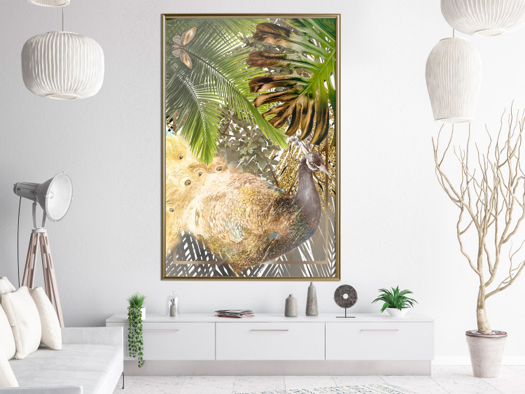 Wall Poster Golden Peacock - composition with an elegant bird among tropical leaves 116408 additionalImage 10