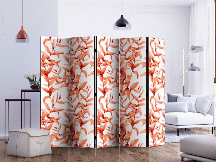 Room Divider Coral Leaves II - orange leafy plant motif on a white background 123008 additionalImage 2