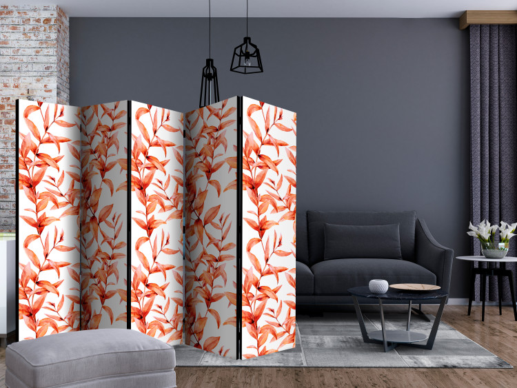Room Divider Coral Leaves II - orange leafy plant motif on a white background 123008 additionalImage 4