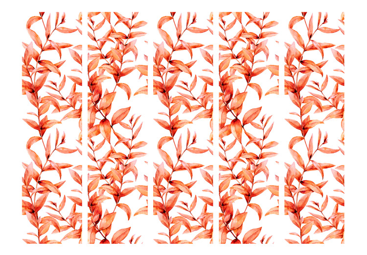 Room Divider Coral Leaves II - orange leafy plant motif on a white background 123008 additionalImage 3