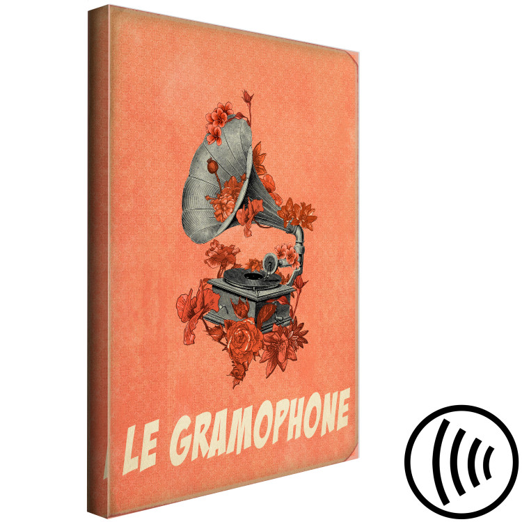 Canvas Print Grey gramophone with flowers - musical theme with a French inscription 123608 additionalImage 6