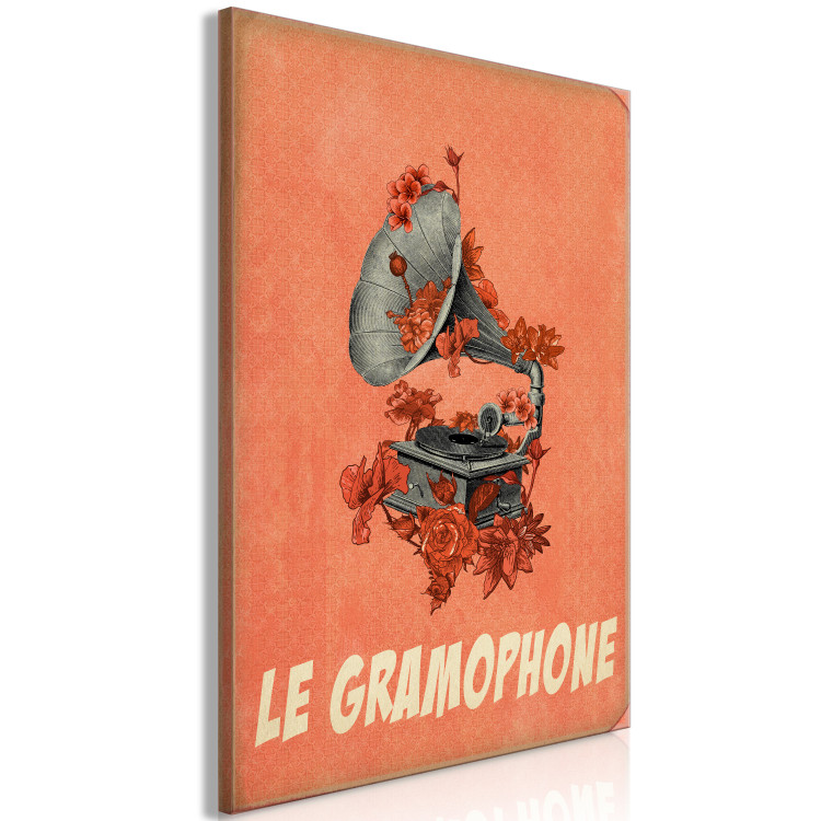 Canvas Print Grey gramophone with flowers - musical theme with a French inscription 123608 additionalImage 2