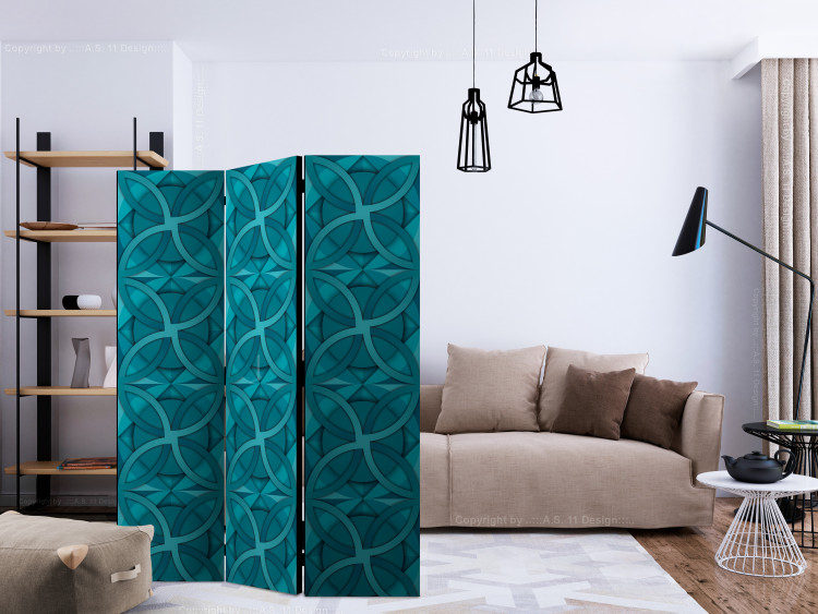 Room Divider Screen Turquoise Geometry (3-piece) - geometric modern abstraction 124108 additionalImage 4