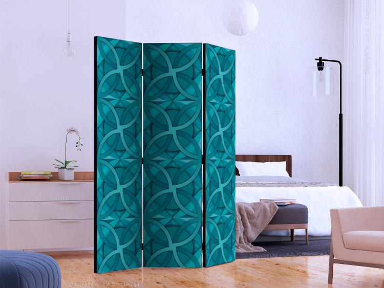 Room Divider Screen Turquoise Geometry (3-piece) - geometric modern abstraction 124108 additionalImage 2