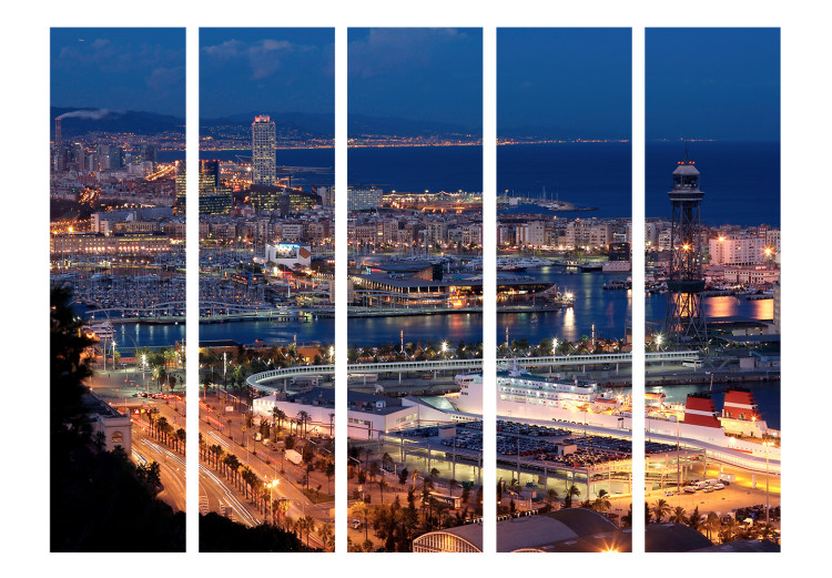 Folding Screen Illuminated Barcelona II (5-piece) - cityscape from a bird's eye view 124208 additionalImage 3