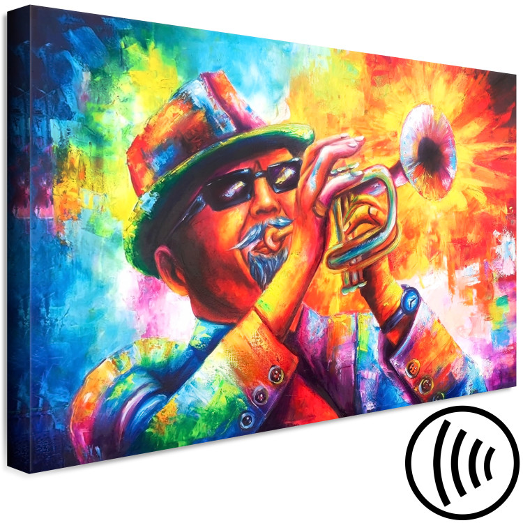 Canvas Art Print Trumpeter (1-part) wide - colorful man playing the trumpet 127808 additionalImage 6