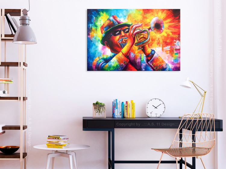 Canvas Art Print Trumpeter (1-part) wide - colorful man playing the trumpet 127808 additionalImage 3