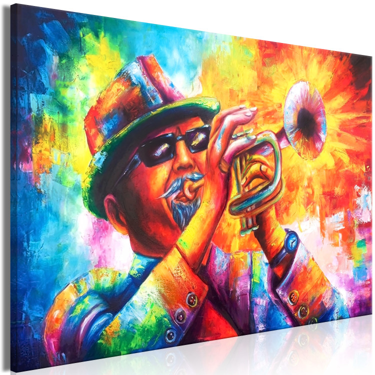 Canvas Art Print Trumpeter (1-part) wide - colorful man playing the trumpet 127808 additionalImage 2