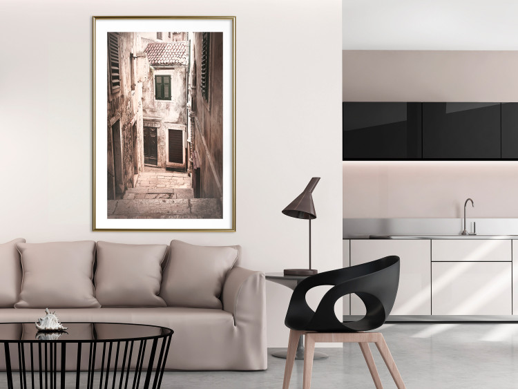 Wall Poster Retro Alley - urban architecture of a stone alleyway in sepia tone 128608 additionalImage 13