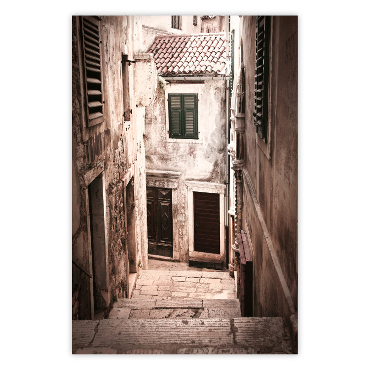 Wall Poster Retro Alley - urban architecture of a stone alleyway in sepia tone 128608