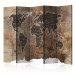 Room Divider Screen World Map on Wood (5-piece) - continents in shades of brown 128808