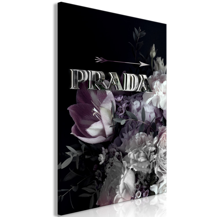 Canvas Art Print Prada in Flowers (1-piece) Vertical - gray inscription on a background of flowers 131608 additionalImage 2