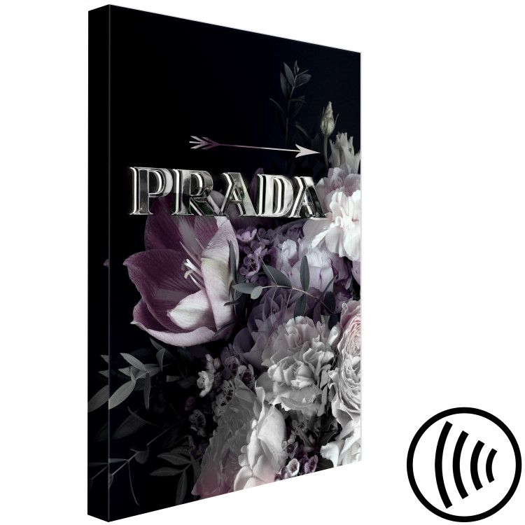 Canvas Art Print Prada in Flowers (1-piece) Vertical - gray inscription on a background of flowers 131608 additionalImage 6