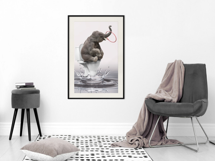 Poster Surfing - abstract and whimsical elephant on a surfboard falling into the water 132208 additionalImage 24