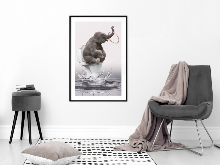 Poster Surfing - abstract and whimsical elephant on a surfboard falling into the water 132208 additionalImage 23