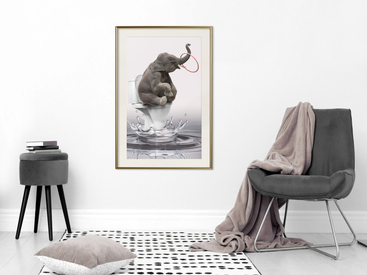 Poster Surfing - abstract and whimsical elephant on a surfboard falling into the water 132208 additionalImage 22
