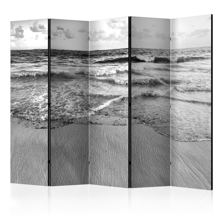 Room Separator Gray Afternoon (5-piece) - black and white beach and sea landscape 132908