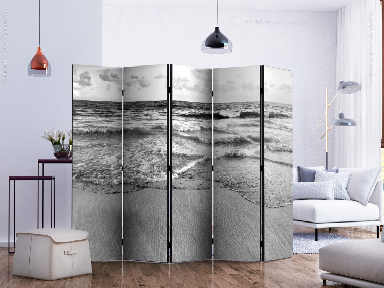Room Separator Gray Afternoon (5-piece) - black and white beach and sea landscape 132908 additionalImage 2
