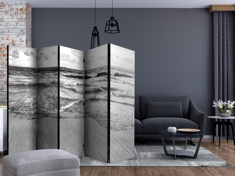 Room Separator Gray Afternoon (5-piece) - black and white beach and sea landscape 132908 additionalImage 4