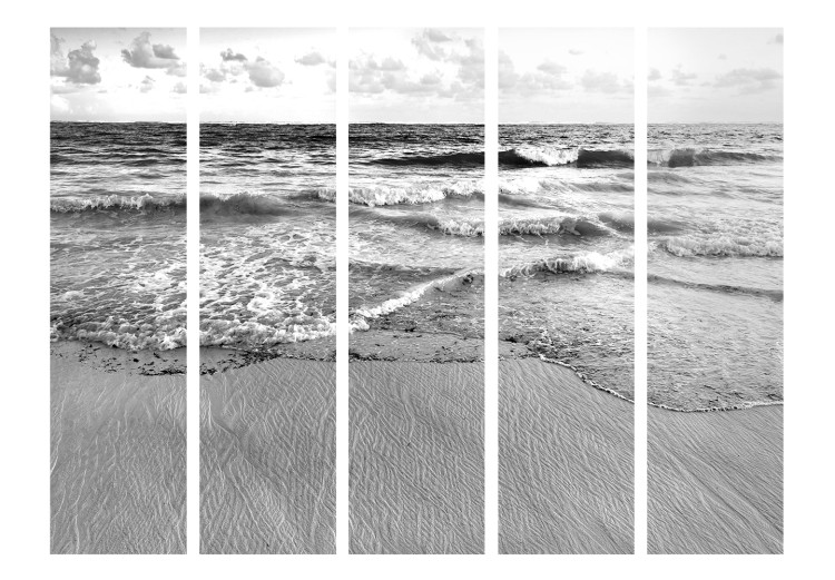 Room Separator Gray Afternoon (5-piece) - black and white beach and sea landscape 132908 additionalImage 3