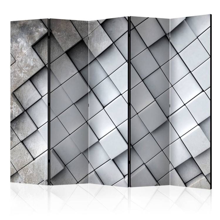 Folding Screen Gray 3D Background II (5-piece) - geometric composition in tiles 133008