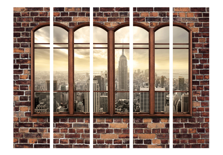 Folding Screen Unusual View II - brick wall with a window overlooking skyscrapers 134008 additionalImage 3