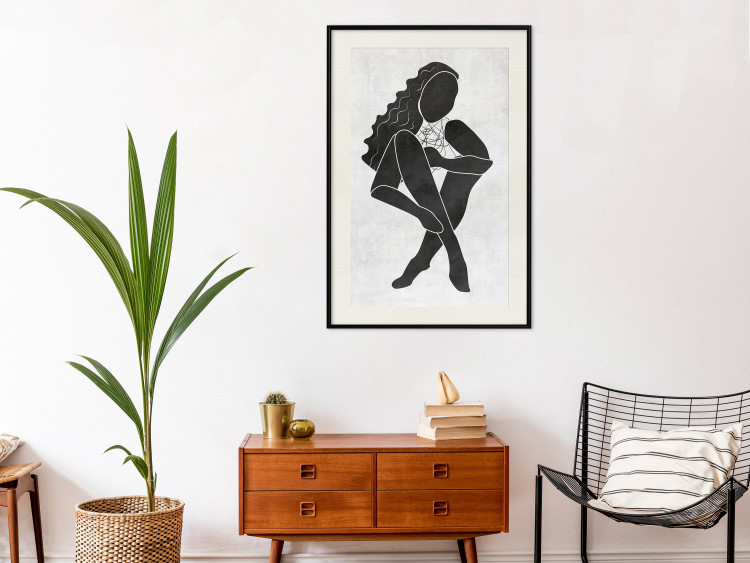 Wall Poster Seated Figure - black silhouette of a seated woman on a gray background 134208 additionalImage 24