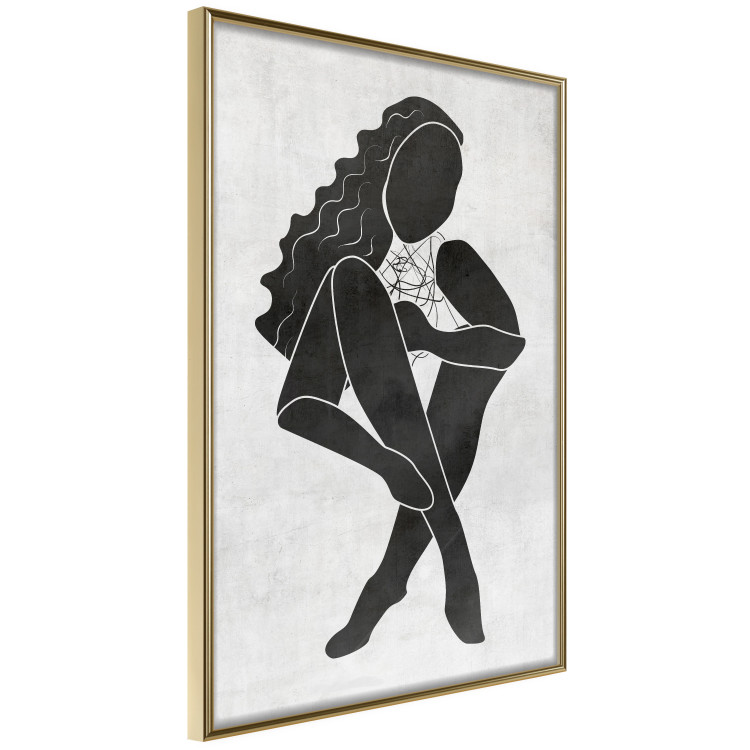 Wall Poster Seated Figure - black silhouette of a seated woman on a gray background 134208 additionalImage 12