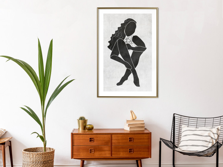 Wall Poster Seated Figure - black silhouette of a seated woman on a gray background 134208 additionalImage 15