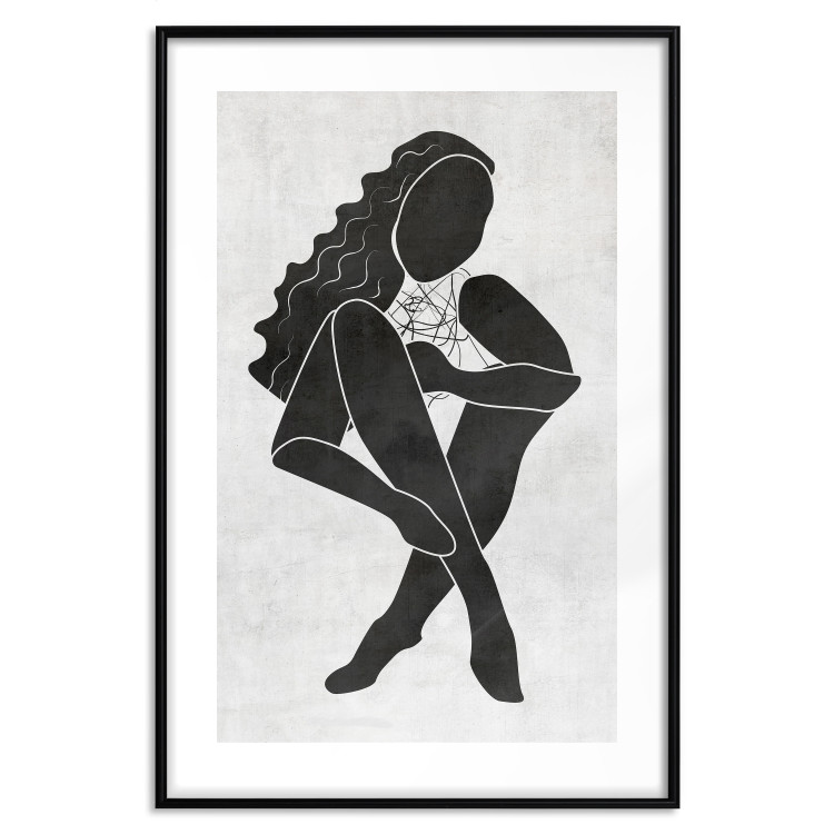 Wall Poster Seated Figure - black silhouette of a seated woman on a gray background 134208 additionalImage 15