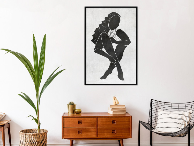 Wall Poster Seated Figure - black silhouette of a seated woman on a gray background 134208 additionalImage 6