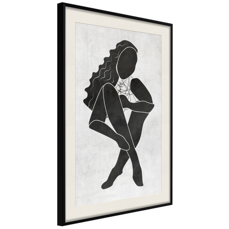 Wall Poster Seated Figure - black silhouette of a seated woman on a gray background 134208 additionalImage 2