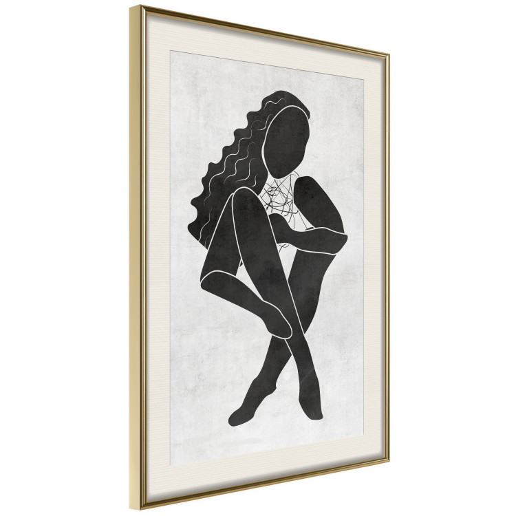 Wall Poster Seated Figure - black silhouette of a seated woman on a gray background 134208 additionalImage 3