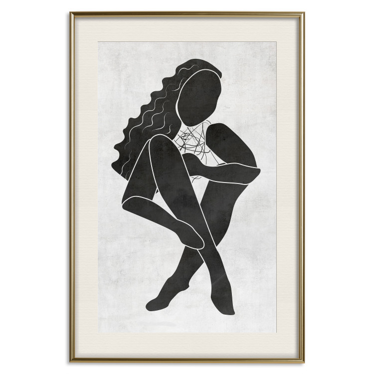 Wall Poster Seated Figure - black silhouette of a seated woman on a gray background 134208 additionalImage 20