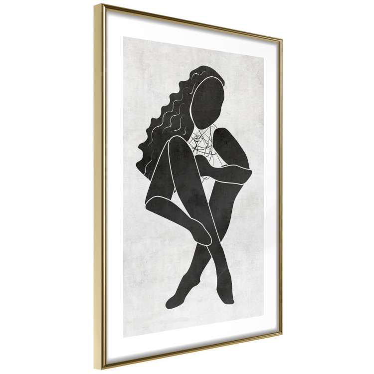 Wall Poster Seated Figure - black silhouette of a seated woman on a gray background 134208 additionalImage 7