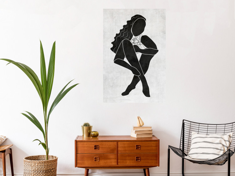 Wall Poster Seated Figure - black silhouette of a seated woman on a gray background 134208 additionalImage 4