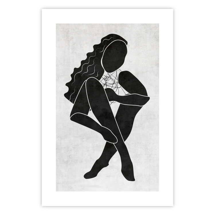 Wall Poster Seated Figure - black silhouette of a seated woman on a gray background 134208 additionalImage 19