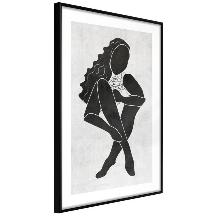 Wall Poster Seated Figure - black silhouette of a seated woman on a gray background 134208 additionalImage 8