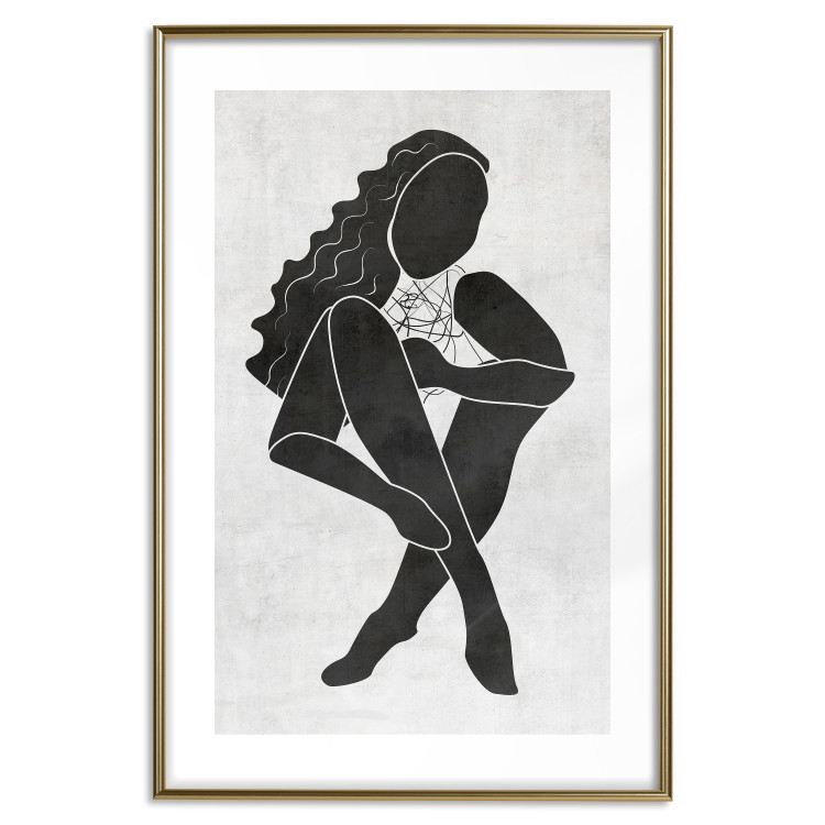 Wall Poster Seated Figure - black silhouette of a seated woman on a gray background 134208 additionalImage 14