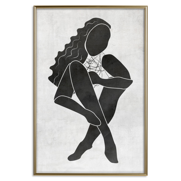 Wall Poster Seated Figure - black silhouette of a seated woman on a gray background 134208 additionalImage 21