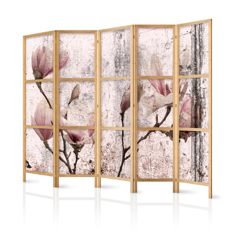Room Divider Magnolia Curtain II (5-piece) - distressed background and pink flowers 134308 additionalImage 5