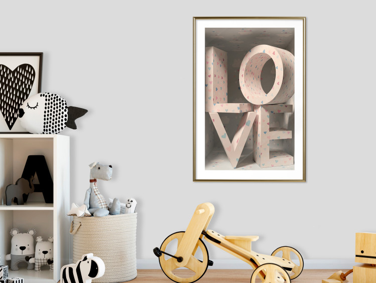 Wall Poster Love in Hearts - texts in heart shapes with 3D effect on a light background 135508 additionalImage 5