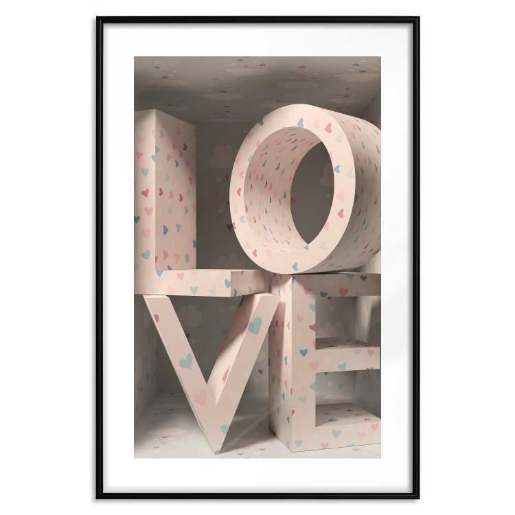 Wall Poster Love in Hearts - texts in heart shapes with 3D effect on a light background 135508 additionalImage 18