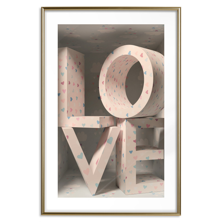 Wall Poster Love in Hearts - texts in heart shapes with 3D effect on a light background 135508 additionalImage 17